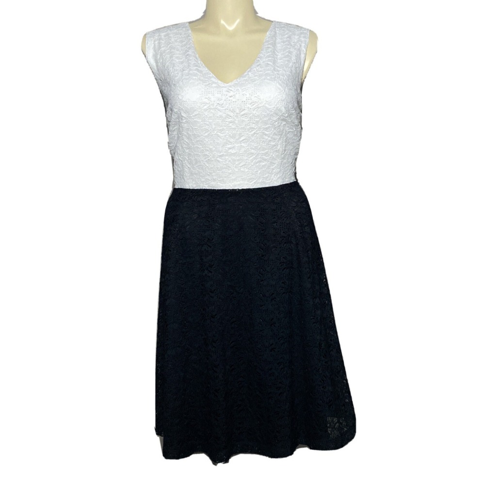 NWT Lane Bryant Dress 20‎ White Black Color Block Lace Midi Lined Party Stretch